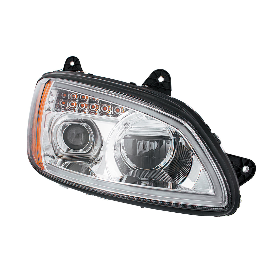 Chrome Full LED Projection Headlight With Turn Signal &amp; Position Light Bar For 2008-2017 Kenworth T660 - Passenger