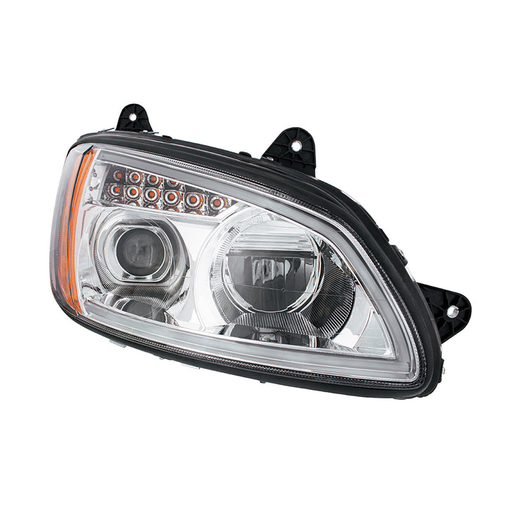 Chrome Full LED Projection Headlight With Turn Signal &amp; Position Light Bar For 2008-2017 Kenworth T660 - Passenger