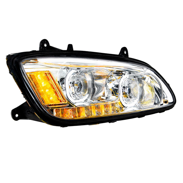 Chrome LED Headlight With LED Turn Signal & LED Position Light Bar For 2008-2017 Kenworth T660 - Passenger