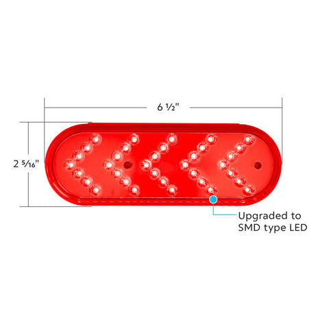 35 LED 6" Reflector Oval Sequential Turn Signal Light - Red LED/Red Lens
