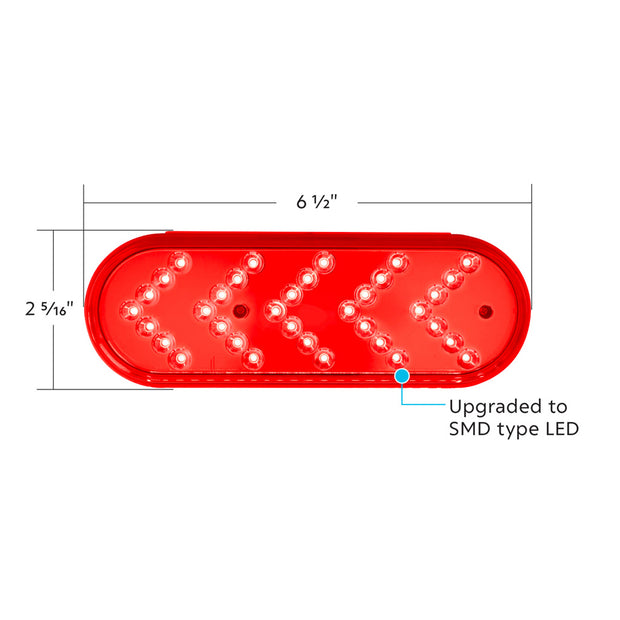 35 LED 6" Reflector Oval Sequential Turn Signal Light - Red LED/Red Lens