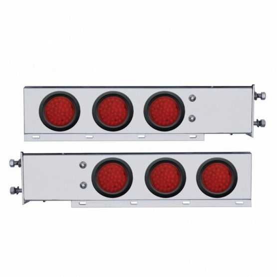 3-3/4" Bolt Pattern Chrome Spring Loaded Bar W/6X 36 Red LED 4" Lights - Red Lens (Pair)