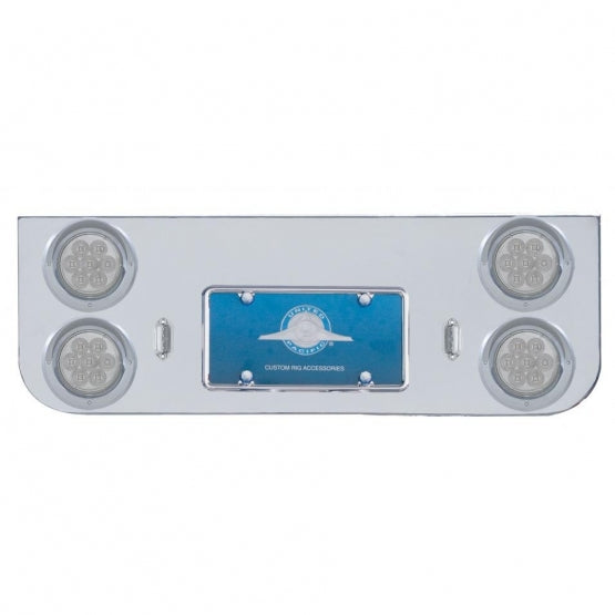Chrome Rear Center Panel With Four 7 LED 4" Reflector Lights & Visors - Red LED/Clear Lens