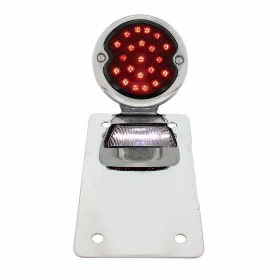 Chrome Vertical Side Mount License Bracket For Motorcycle With 1933-36 Ford Style LED Tail Light