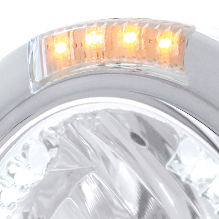 Stainless Steel Bullet Half Moon Headlight H4 With White LED &amp; Dual Mode LED Signal-Clear Lens