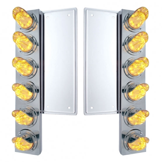 FL SS Front Air Cleaner Bracket With 12X 11 LED Watermelon Lights &amp; Visors -Amber LED/Clear Lens