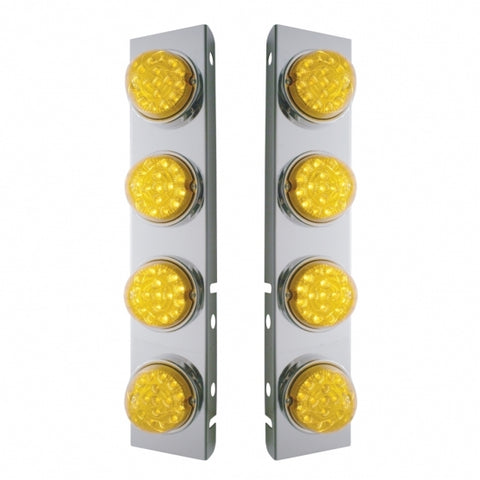 SS Front Air Cleaner Bracket With 8X 17 Amber LED Reflector Lights & SS Bezels For Peterbilt-Amber Lens