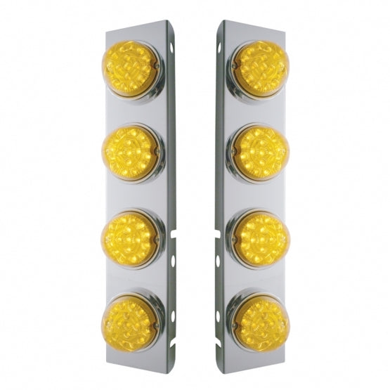SS Front Air Cleaner Bracket With 8X 17 Amber LED Reflector Lights & SS Bezels For Peterbilt-Amber Lens