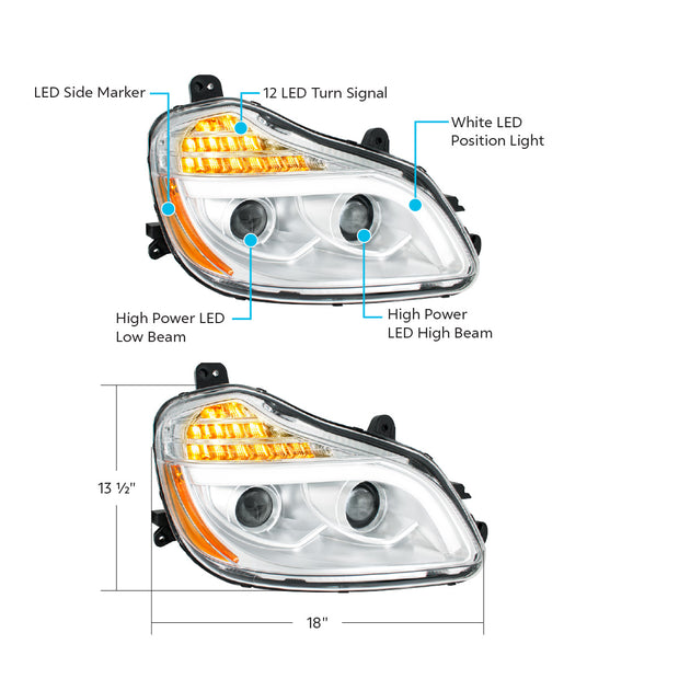 Chrome 8 LED Projection Headlight For 2013-2021 Kenworth T680-Passenger