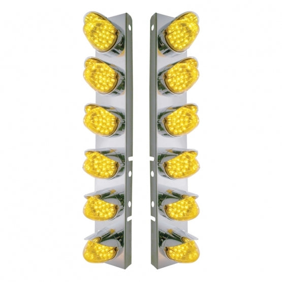 SS Front Air Cleaner Bracket With 12X 19 LED Reflector Lights &amp; Visors For Peterbilt-Amber LED &amp; Lens