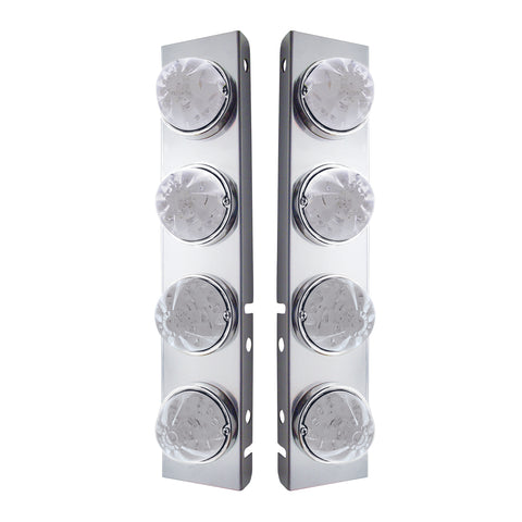 SS Front Air Cleaner Bracket With 8X 17 LED Watermelon Lights & SS Bezels For Peterbilt -Amber LED/Clear Lens (Pair)