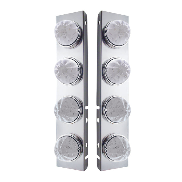 SS Front Air Cleaner Bracket With 8X 17 LED Watermelon Lights & SS Bezels For Peterbilt -Amber LED/Clear Lens (Pair)