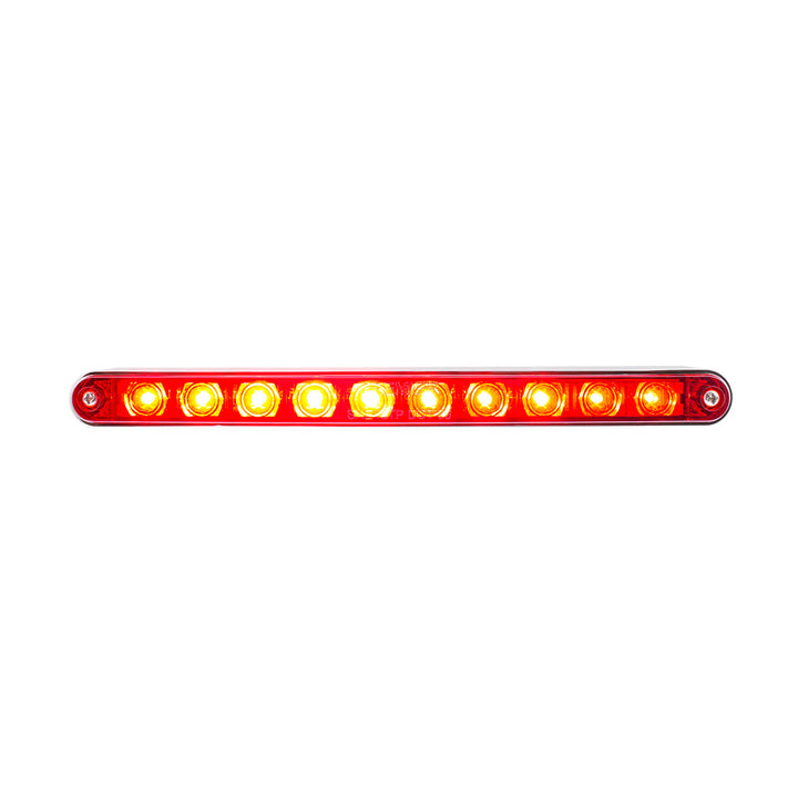10 LED 9" Split Turn Function Light Bar With Bezel - Red LED/Red Lens