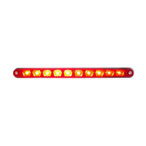 10 LED 9" Split Turn Function Light Bar With Bezel - Red LED/Red Lens