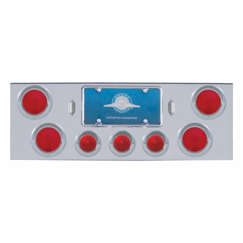 Chrome Rear Center Panel With Four 4" Lights & Three 2-1/2" Beehive Lights & Visors