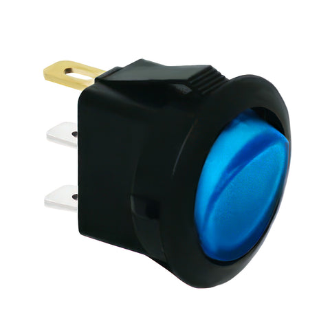 Blue Illum Round Rocker 10 Amp 12V On/Off 1/2" Dia. 1 Pc.