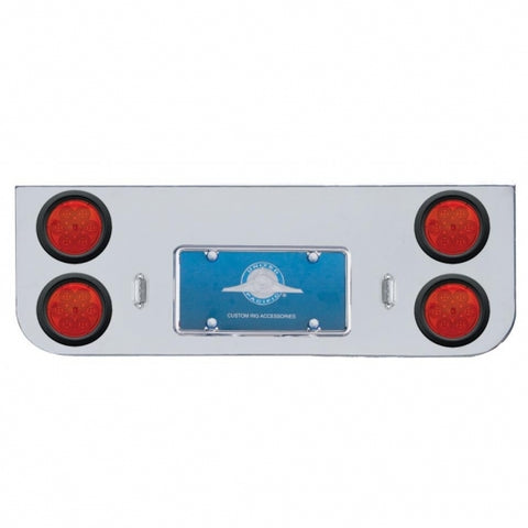 Chrome Rear Center Panel With Four 7 LED 4" Reflector Lights & Grommets - Red LED/Red Lens