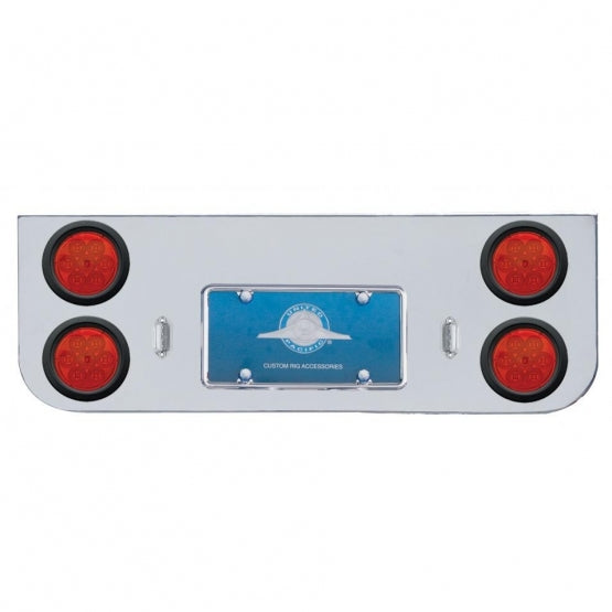 Chrome Rear Center Panel With Four 7 LED 4" Reflector Lights & Grommets - Red LED/Red Lens