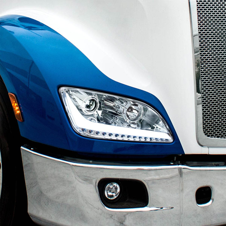 Chrome Projection Headlight With LED Position Light &amp; Sequential Signal For 2012-2021 Peterbilt 579- Passenger