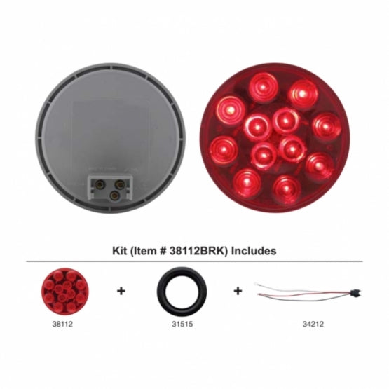 12 LED 4" Round Light Kit (Stop, Turn &amp; Tail) - Red LED/Red Lens