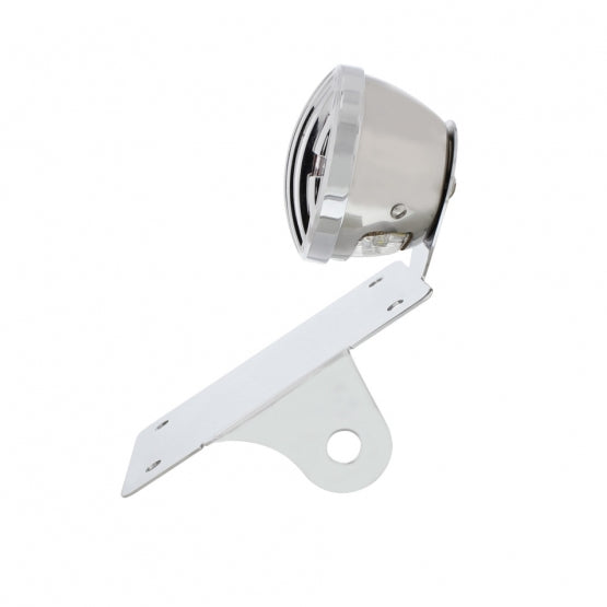 Motorcycle LED "Bobber" Style Vertical Tail Light With Chrome Grille Bezel-Red Lens