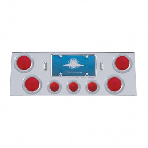 Stainless Rear Center Panel With 4X 4" Lights & 3X 2-1/2" Beehive Lights & Bezels