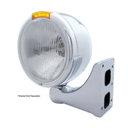 Stainless Steel Classic Half Moon Headlight H4 Bulb & LED Turn Signal - Amber Lens