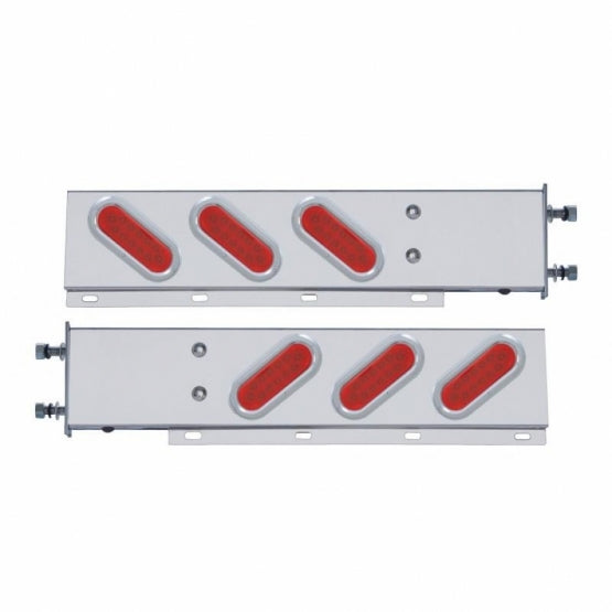 3-3/4" Bolt Pattern SS Spring Loaded Bar With 6 Oval 12 LED Lights &amp; Bezel -Red LED &amp; Lens (Pair)