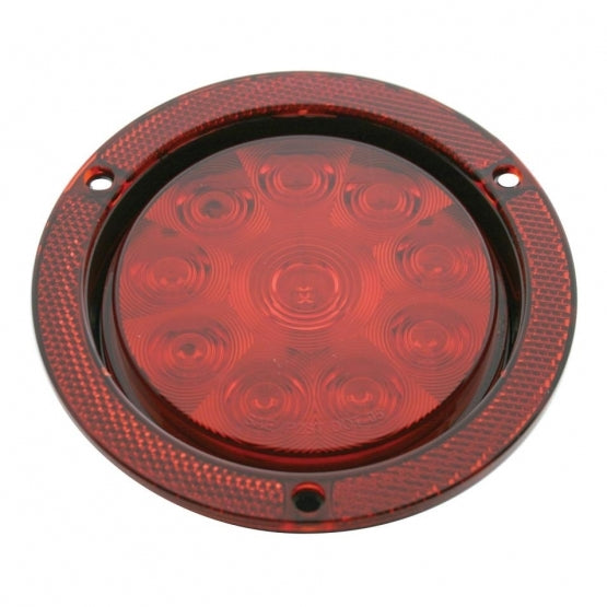 10 LED 4" Round Reflex Flange Mount Light (Stop, Turn &amp; Tail) - Red LED/Red Lens