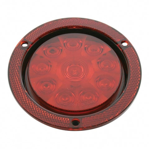 10 LED 4" Round Reflex Flange Mount Light (Stop, Turn & Tail) - Red LED/Red Lens