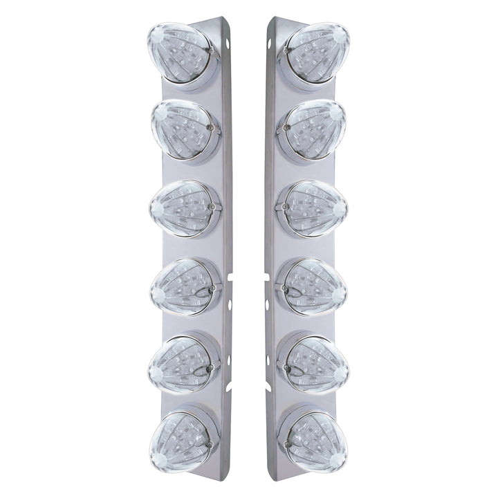 SS Front Air Cleaner Bracket With 12X 19 LED Watermelon Lights &amp; Bezels For Peterbilt-Amber LED/Clear Lens