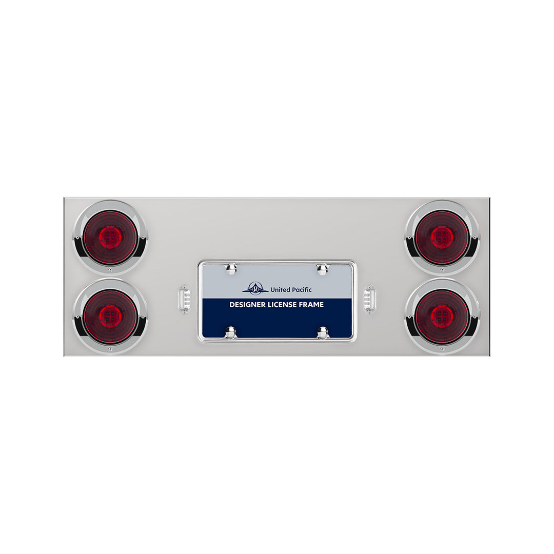 33-3/4" Stainless Rear Center Panel With 4X 13 LED 4" Abyss Lights &amp; Visors - Red LED/Red Lens