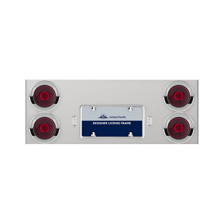33-3/4" Stainless Rear Center Panel With 4X 13 LED 4" Abyss Lights &amp; Visors - Red LED/Red Lens