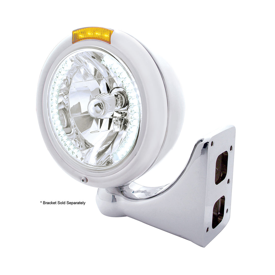Chrome Classic Headlight H4 With 34 White LED &amp; Dual Mode LED Signal - Amber Lens