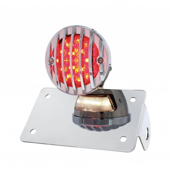 Motorcycle LED "Bobber" Style Horizontal Tail Light With Chrome Grille Bezel-Red Lens