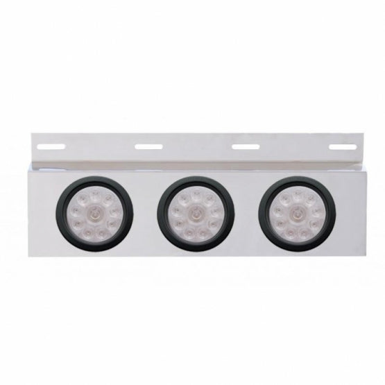 Stainless Top Mud Flap Plate With 3X 10 LED 4" Lights &amp; Grommets - Red LED/Clear Lens (Each)
