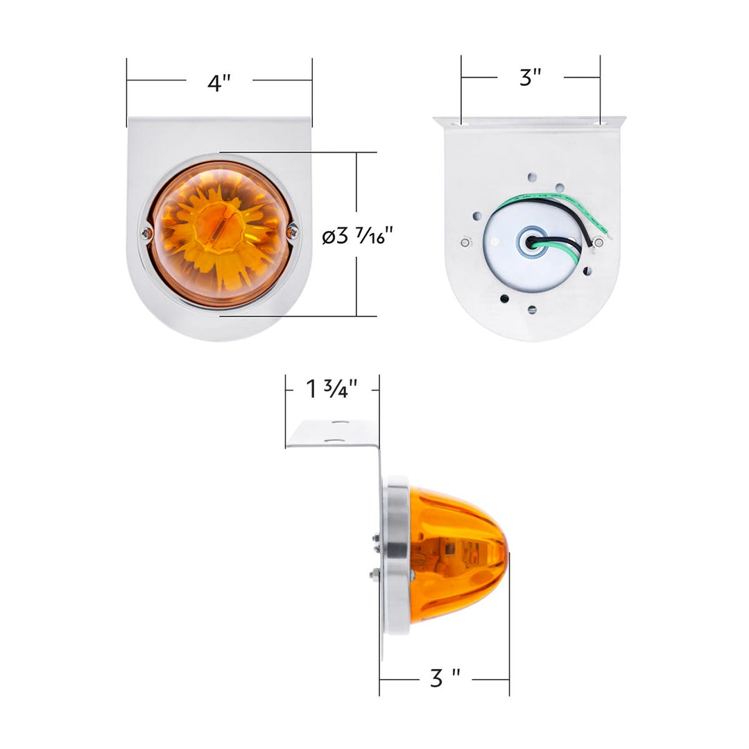 Star-Burst Glass Watermelon Light With Stainless Steel Light Bracket Kit-Amber LED/Amber Lens