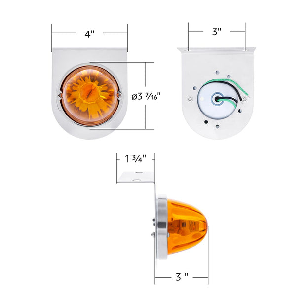 Star-Burst Glass Watermelon Light With Stainless Steel Light Bracket Kit-Amber LED/Amber Lens