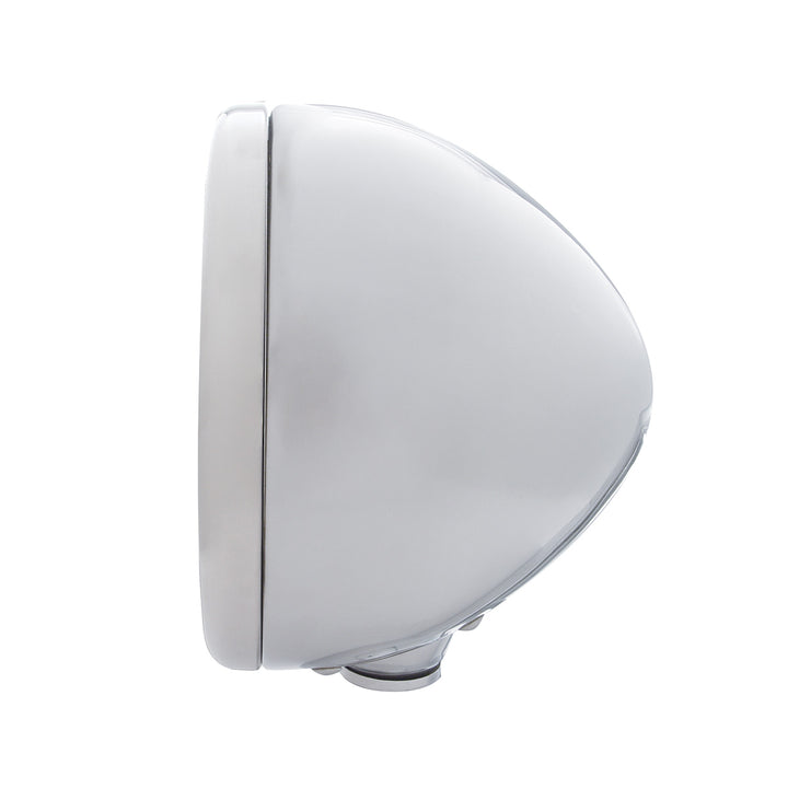 Chrome Classic Headlight No Bulb With LED Turn Signal - Amber LED/Clear Lens