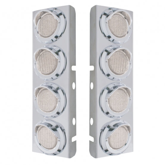SS Front Air Cleaner Bracket With 8X 9 LED 2" Lights &amp; Visors For Peterbilt-Amber LED/Clear Lens