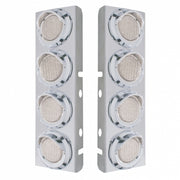 SS Front Air Cleaner Bracket With 8X 9 LED 2" Lights & Visors For Peterbilt-Amber LED/Clear Lens