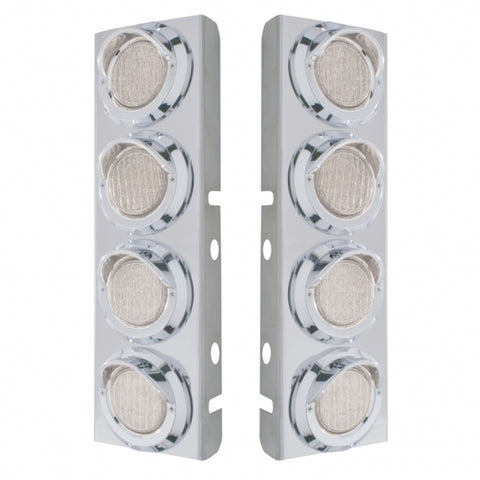 SS Front Air Cleaner Bracket With 8X 9 LED 2" Lights & Visors For Peterbilt-Amber LED/Clear Lens