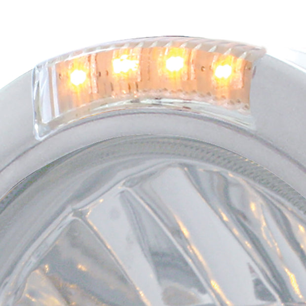 Stainless Steel Bullet Half Moon Headlight H4 With 10 Amber LED & Signal - Clear Lens