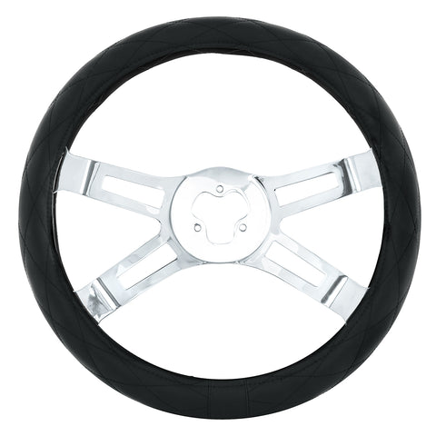 18" Crystal Stitched Leather Steering Wheel Cover - Black Stitching