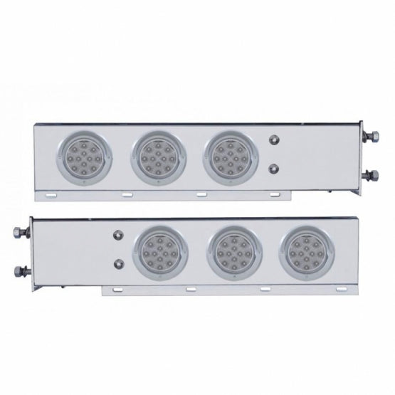3-3/4" Bolt Pattern Deluxe SS Spring Loaded Bar W/6X 12 LED 4" Light &amp; Visors -Red LED/Clear Lens (Pair)