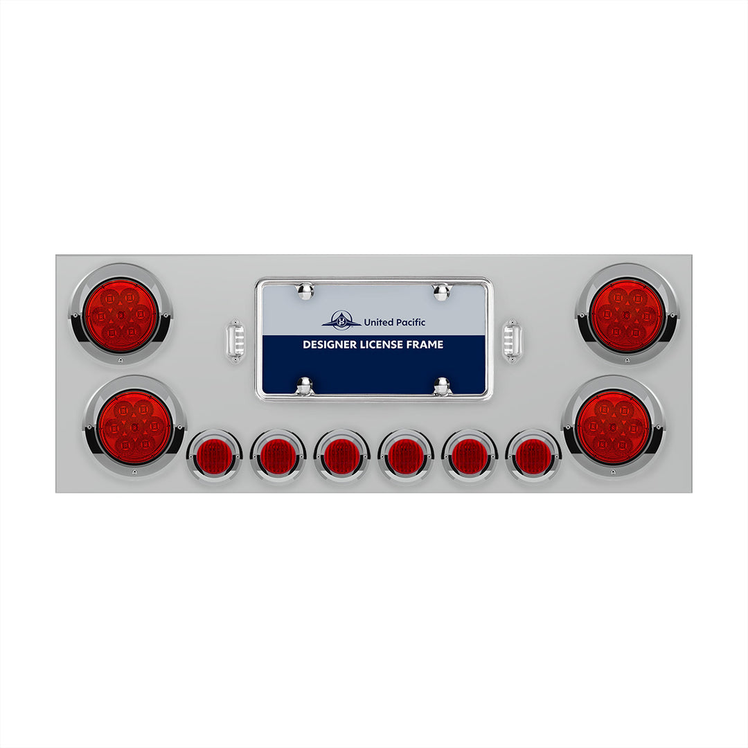 SS Rear Center Panel With 4X 7 LED 4" Reflector Lights &amp; 6X 9 LED 2" Lights &amp; Visors -Red LED &amp; Lens