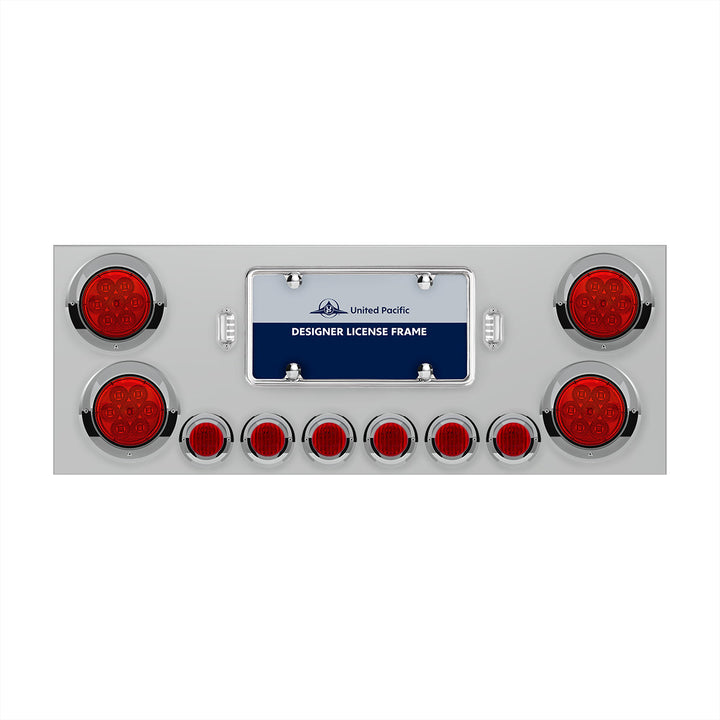 SS Rear Center Panel With 4X 7 LED 4" Reflector Lights &amp; 6X 9 LED 2" Lights &amp; Visors -Red LED &amp; Lens