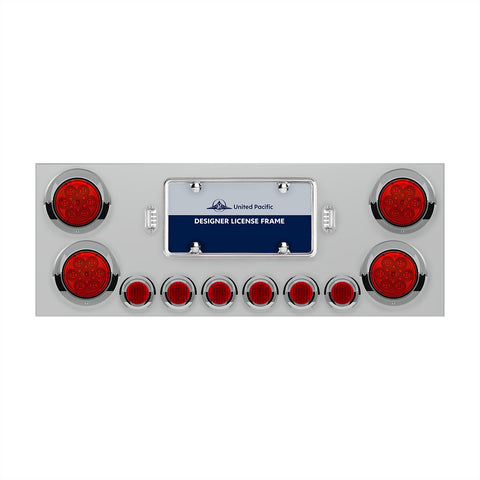 SS Rear Center Panel With 4X 7 LED 4" Reflector Lights & 6X 9 LED 2" Lights & Visors -Red LED & Lens