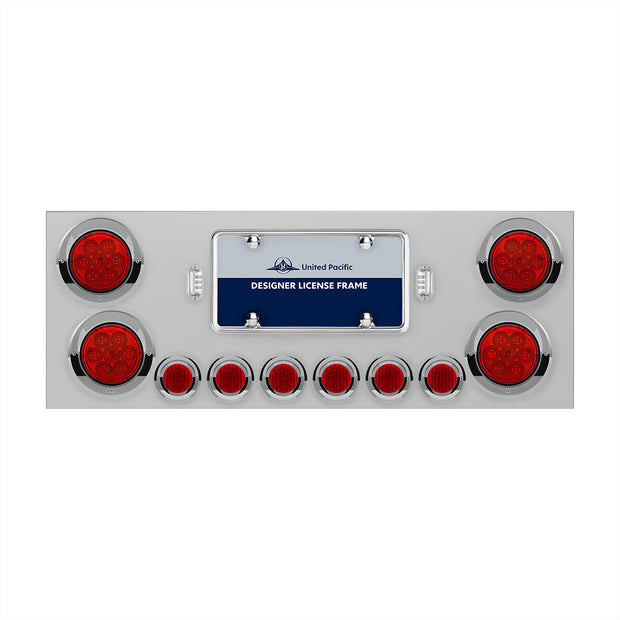 SS Rear Center Panel With 4X 7 LED 4" Reflector Lights & 6X 9 LED 2" Lights & Visors -Red LED & Lens