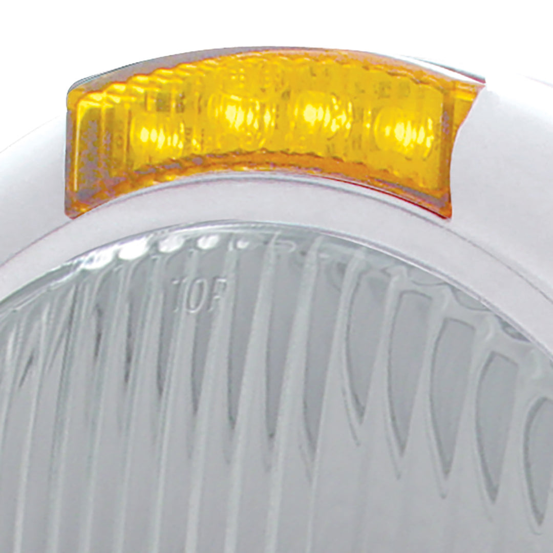 Stainless Steel Classic Headlight H4 Bulb &amp; LED Turn Signal - Amber Lens